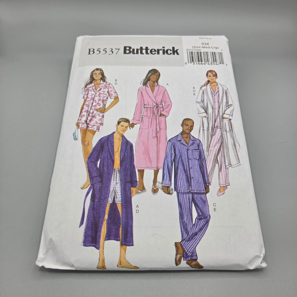 Butterick B5537 Sewing Pattern Unisex Robe Pajama Top Pants Shorts Size XM S-M-L